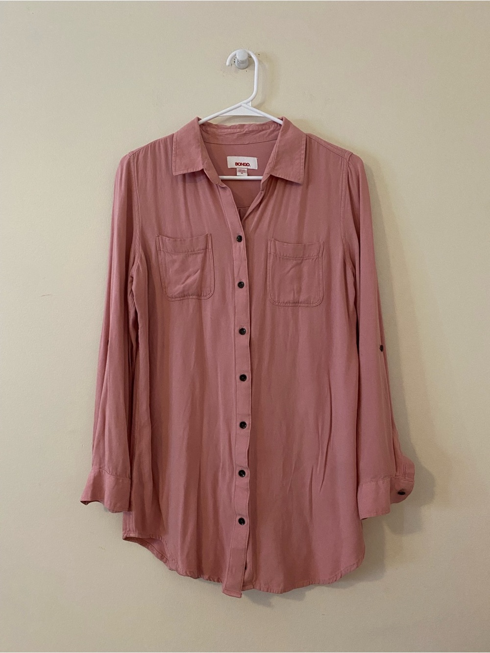 BONGO Pink Button-Down flowy Shirt with pockets